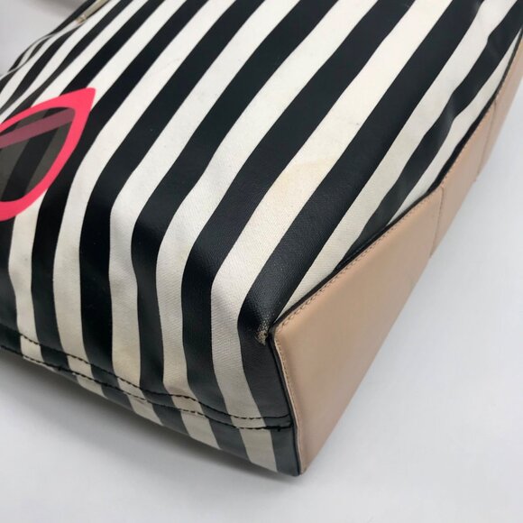 Kate Spade Black And White Leather Splash Out Striped Francis Tote - Picture 6 of 11